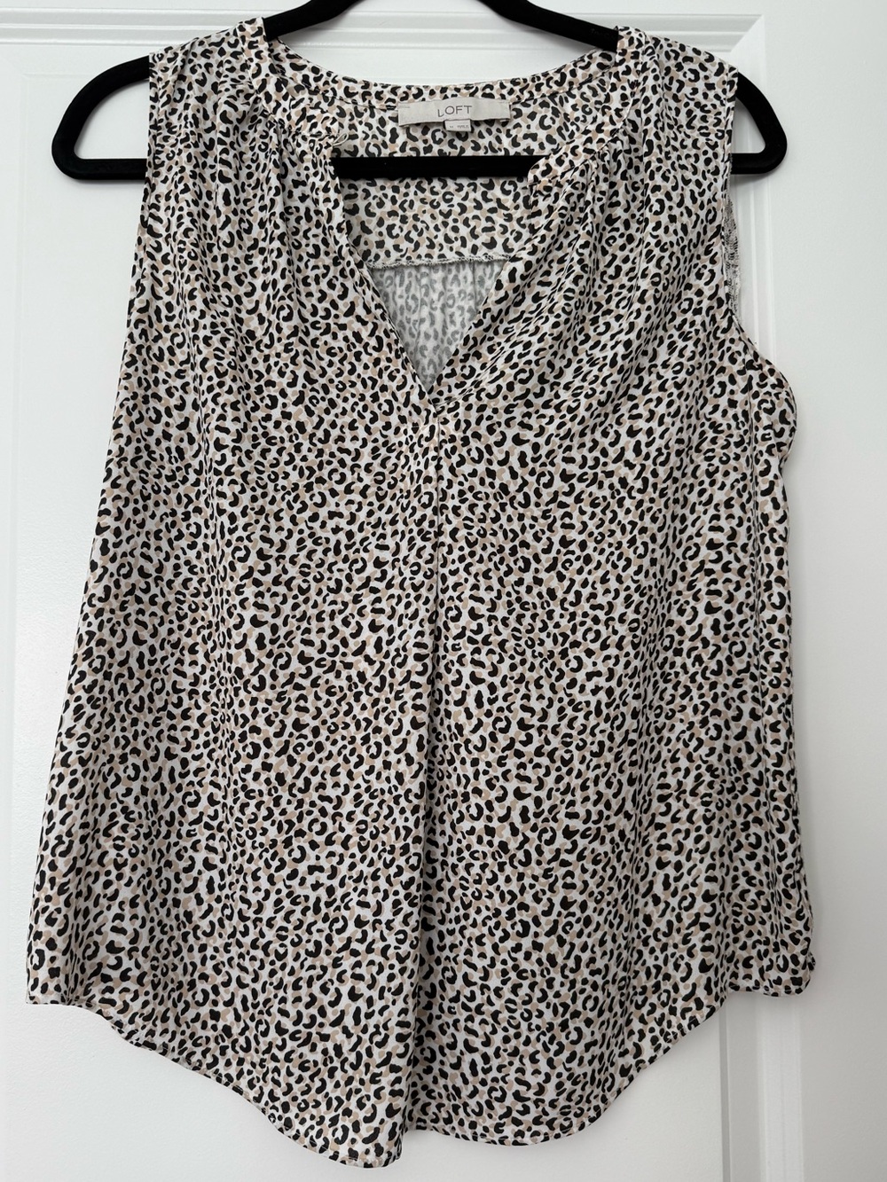 LOFT Leopard Print Sleeveless V-Neck Blouse in Cream and Black